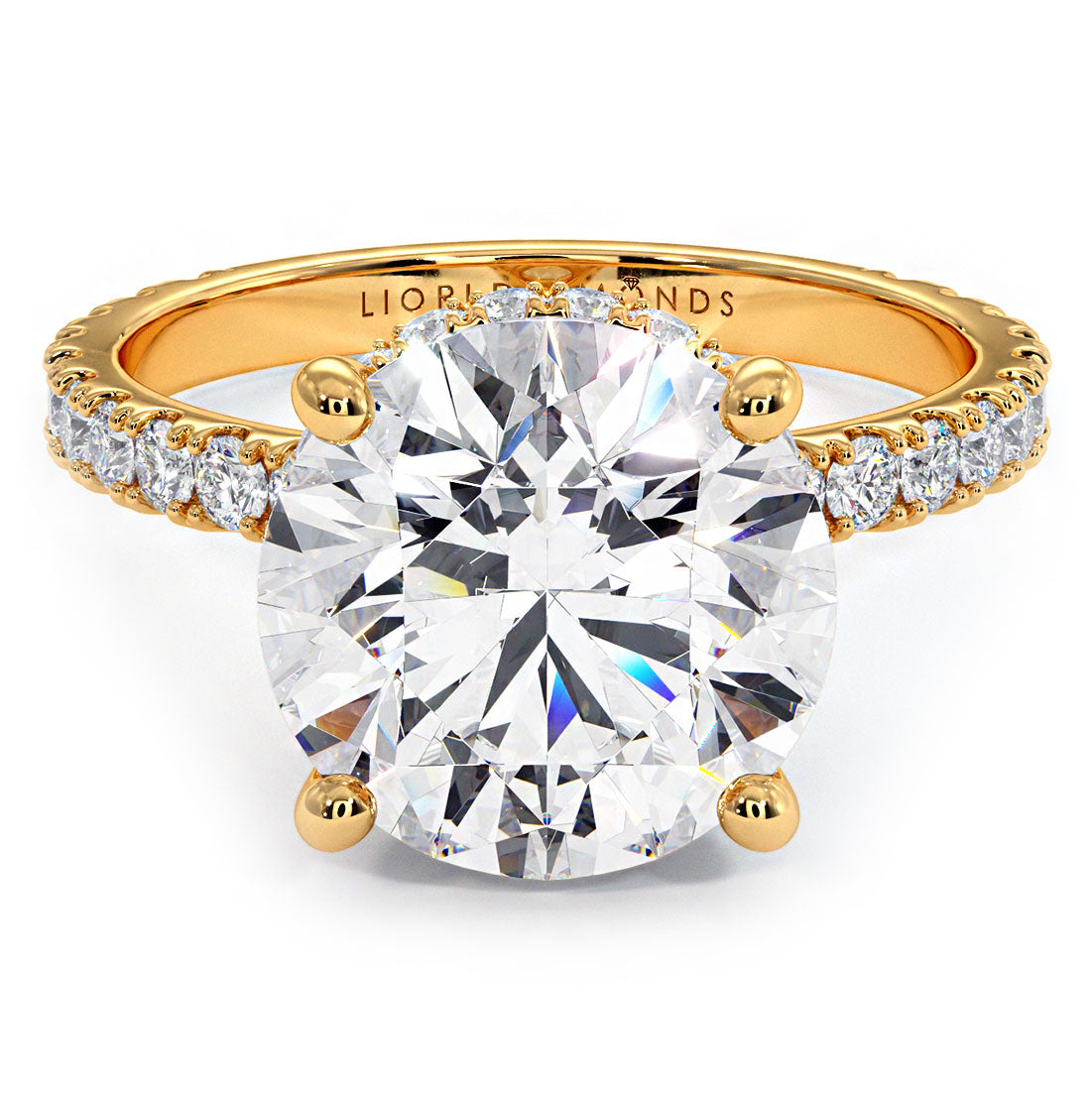 4.70ctw Round Brilliant Under Halo Petite Micropavé Lab Grown Diamond Engagement Ring set in 14k Yellow Gold