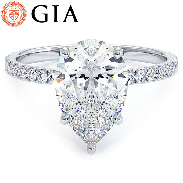 2 Carat Pear Shape Under Halo Petite Micropavé