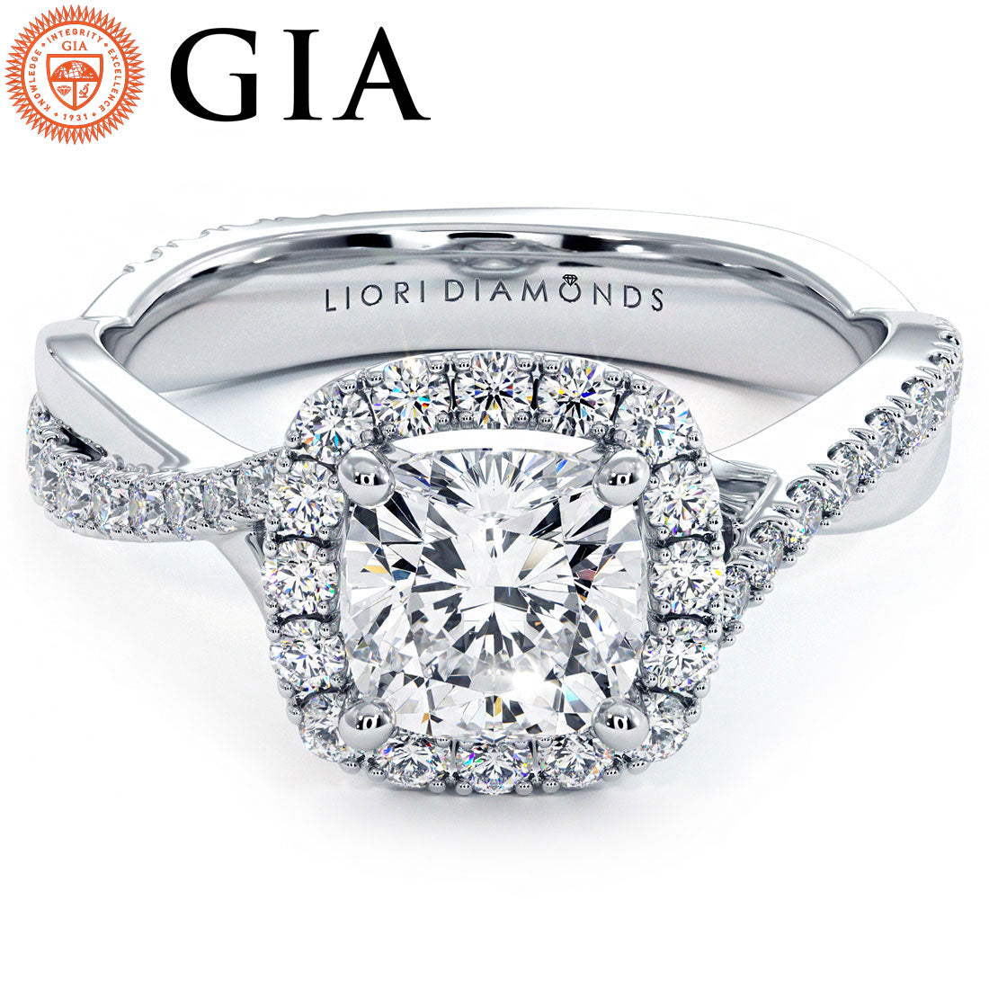 1 Carat Cushion Cut Micropavé Halo Infinity Twist