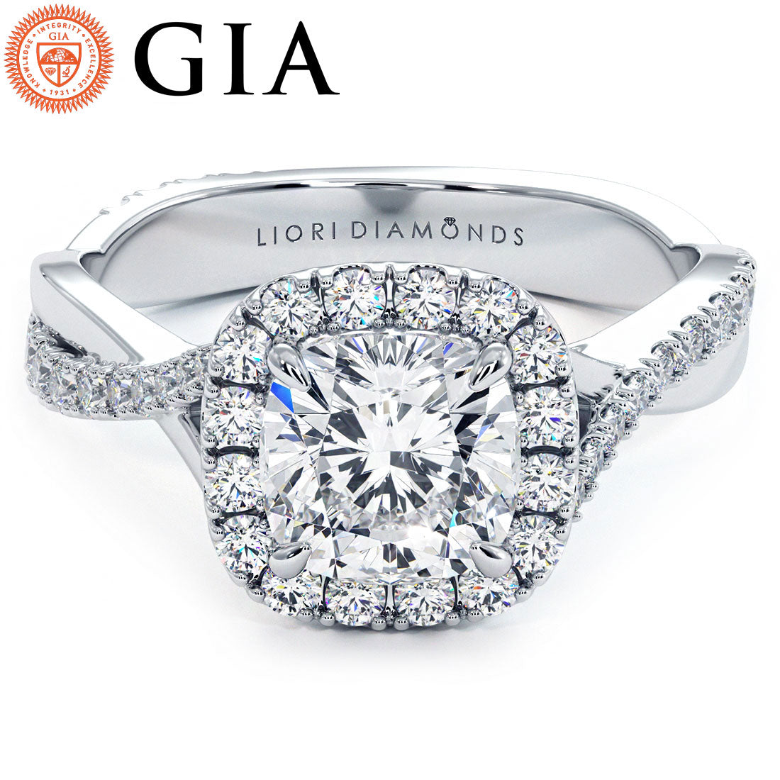 1.5 Carat Cushion Cut Micropavé Halo Infinity Twist