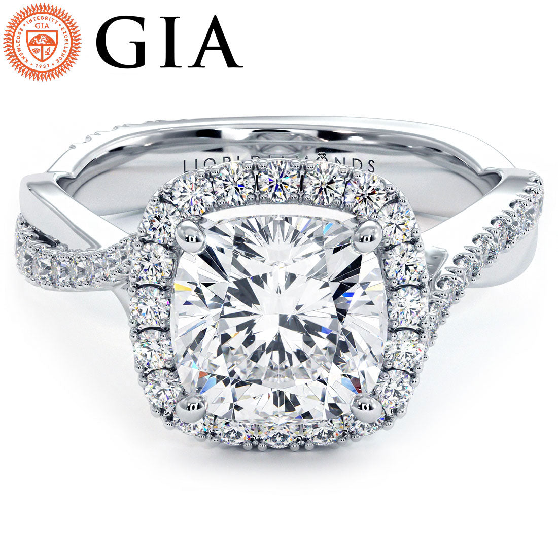 2 Carat Cushion Cut Micropavé Halo Infinity Twist