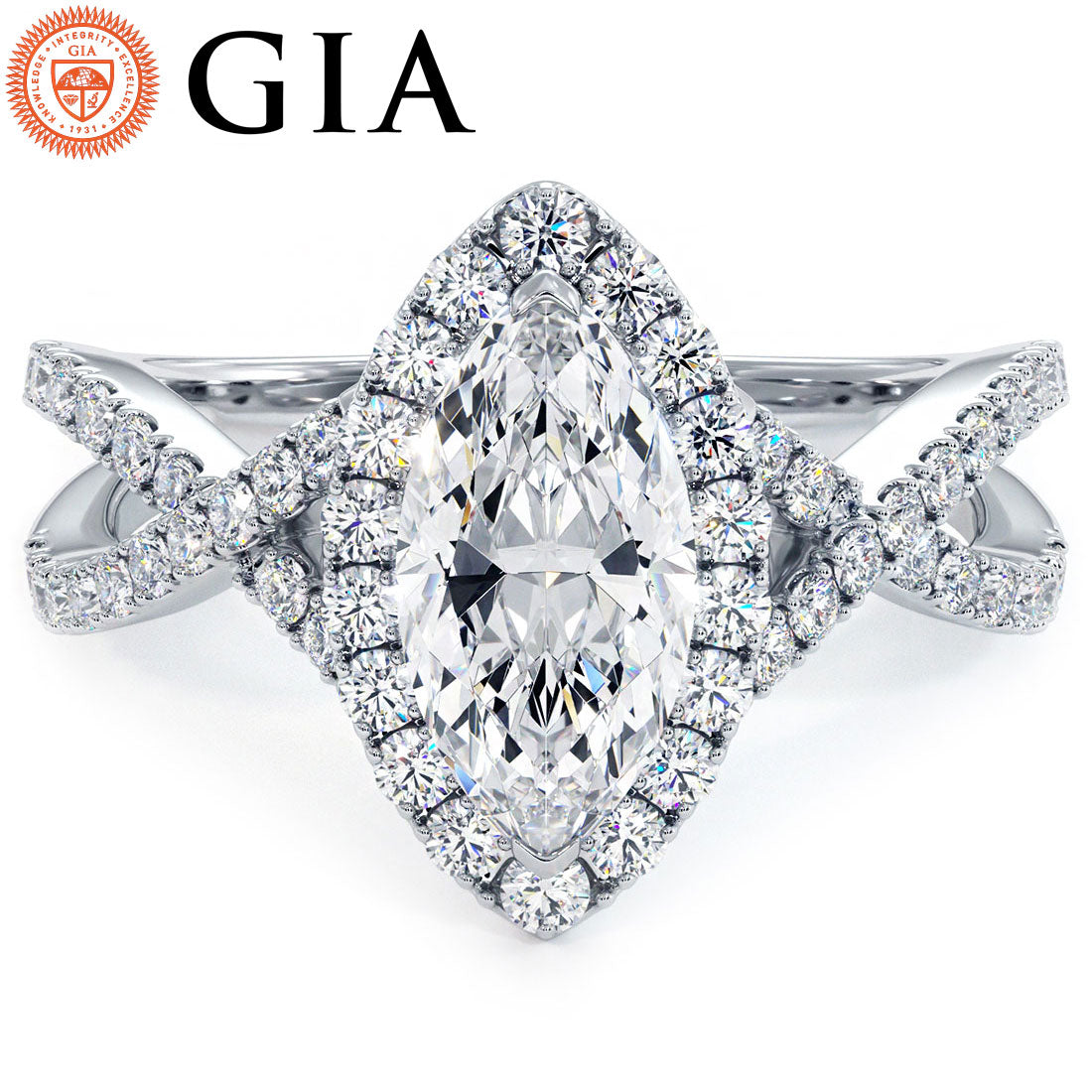 1.5 Carat Marquise Cut Infinity Twist Micropavé Halo