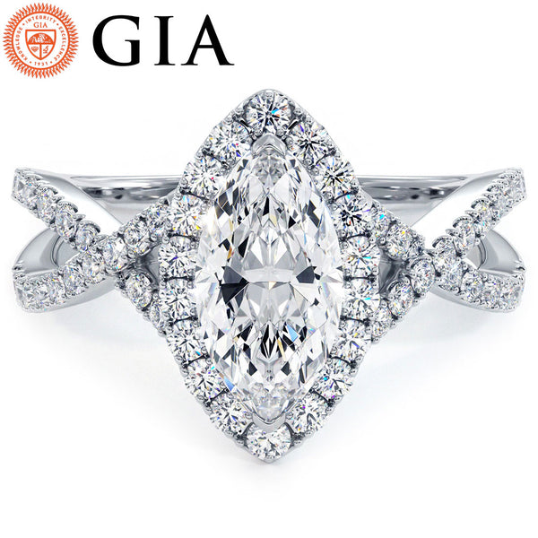 1.5 Carat Marquise Cut Infinity Twist Micropavé Halo