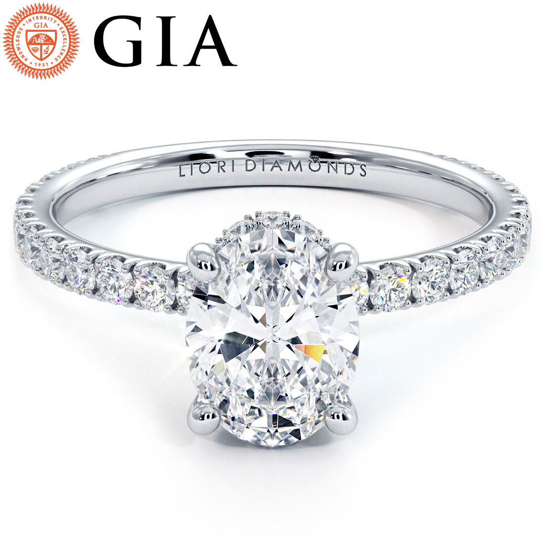 1.5 Carat Oval Cut Under Halo Petite Micropavé