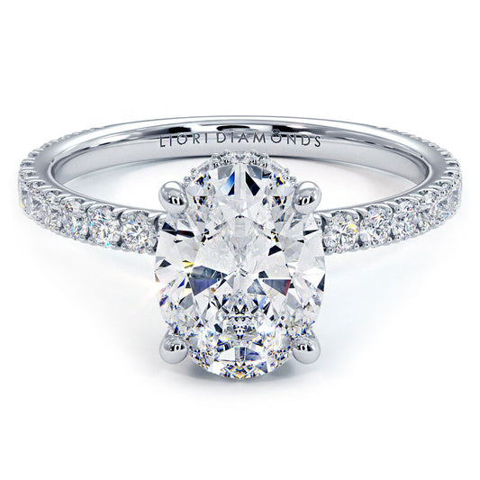 2.42ctw Oval Cut Under Halo Petite Micropavé Lab Grown Diamond Engagement Ring set in 14k White Gold