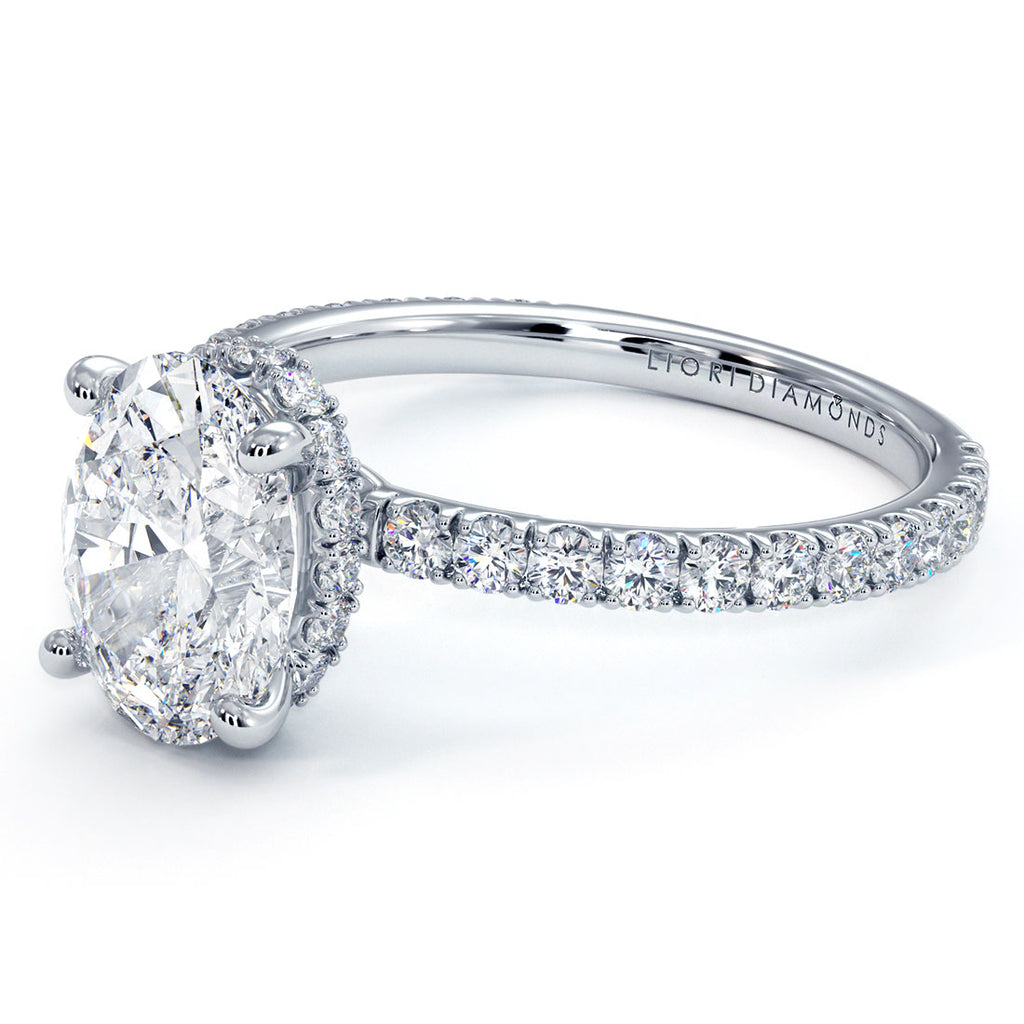 2.42ctw Oval Cut Under Halo Petite Micropavé Lab Grown Diamond Engagement Ring set in Platinum