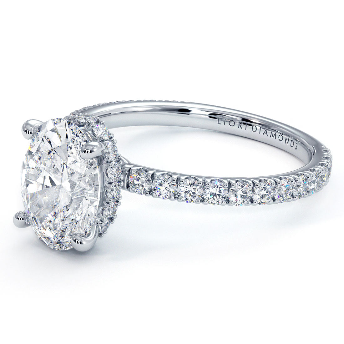 1.89ctw GIA Certified Oval Cut Under Halo Petite Micropavé Lab Grown Diamond Engagement Ring set in 18k White Gold