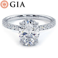 2.47ctw GIA Certified Oval Cut Under Halo Petite Micropavé Lab Grown Diamond Engagement Ring set in 18k White Gold