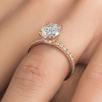 2.47ctw GIA Certified Oval Cut Under Halo Petite Micropavé Lab Grown Diamond Engagement Ring set in 18k Rose Gold