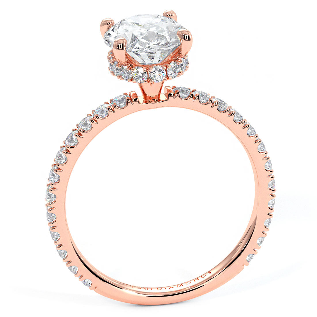 2.42ctw GIA Certified Oval Cut Under Halo Petite Micropavé Lab Grown Diamond Engagement Ring set in 18k Rose Gold