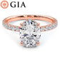 2.47ctw GIA Certified Oval Cut Under Halo Petite Micropavé Lab Grown Diamond Engagement Ring set in 18k Rose Gold