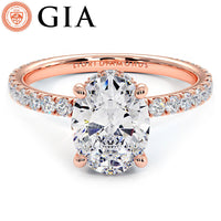 2.47ctw GIA Certified Oval Cut Under Halo Petite Micropavé Lab Grown Diamond Engagement Ring set in 18k Rose Gold