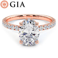 2.42ctw GIA Certified Oval Cut Under Halo Petite Micropavé Lab Grown Diamond Engagement Ring set in 18k Rose Gold