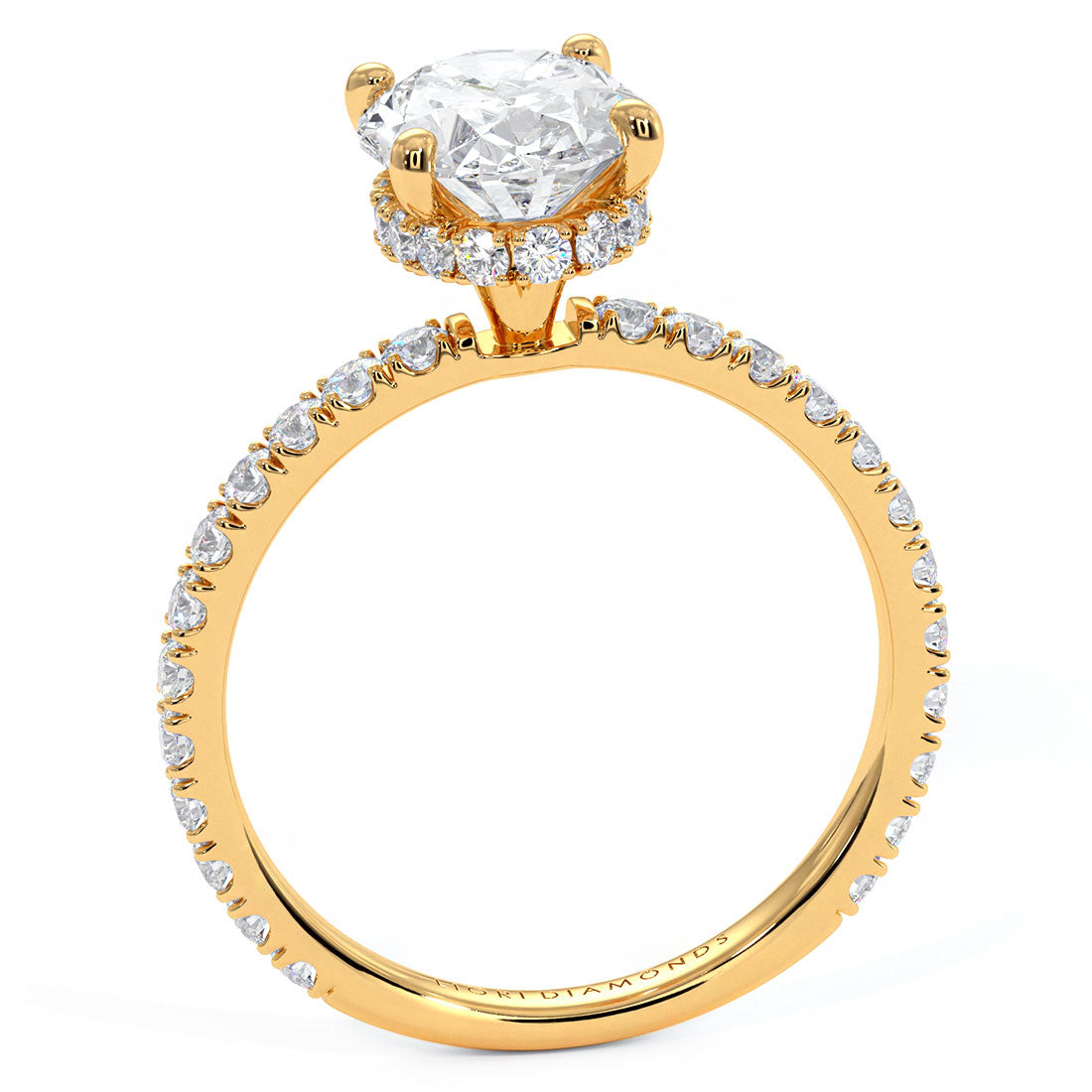 2.42ctw GIA Certified Oval Cut Under Halo Petite Micropavé Lab Grown Diamond Engagement Ring set in 14k Yellow Gold