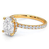 2.47ctw GIA Certified Oval Cut Under Halo Petite Micropavé Lab Grown Diamond Engagement Ring set in 18k Yellow Gold