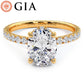 2.42ctw GIA Certified Oval Cut Under Halo Petite Micropavé Lab Grown Diamond Engagement Ring set in 18k Yellow Gold