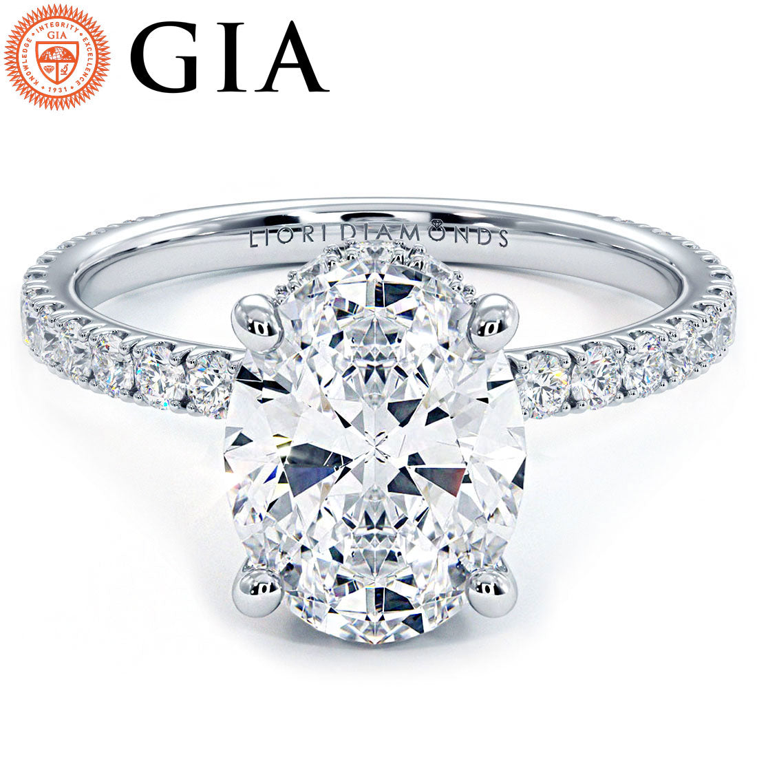 2.5 Carat Oval Cut Under Halo Petite Micropavé