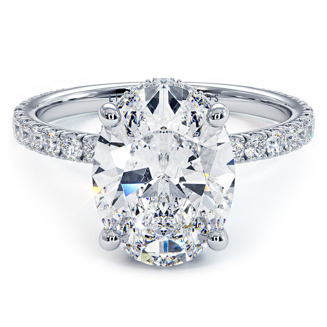 3.55ctw Oval Cut Under Halo Petite Micropavé Lab Grown Diamond Engagement Ring set in 14k White Gold