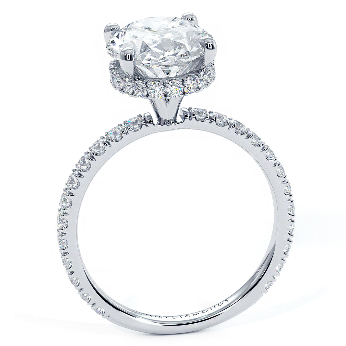 3.55ctw Oval Cut Under Halo Petite Micropavé Lab Grown Diamond Engagement Ring set in Platinum