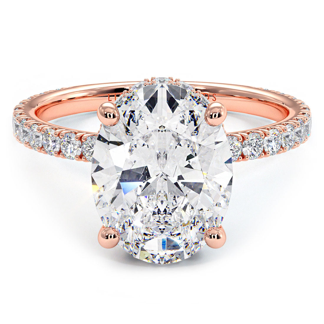 3.55ctw Oval Cut Under Halo Petite Micropavé Lab Grown Diamond Engagement Ring set in 14k Rose  Gold