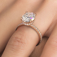 3.55ctw Oval Cut Under Halo Petite Micropavé Lab Grown Diamond Engagement Ring set in 14k Rose  Gold