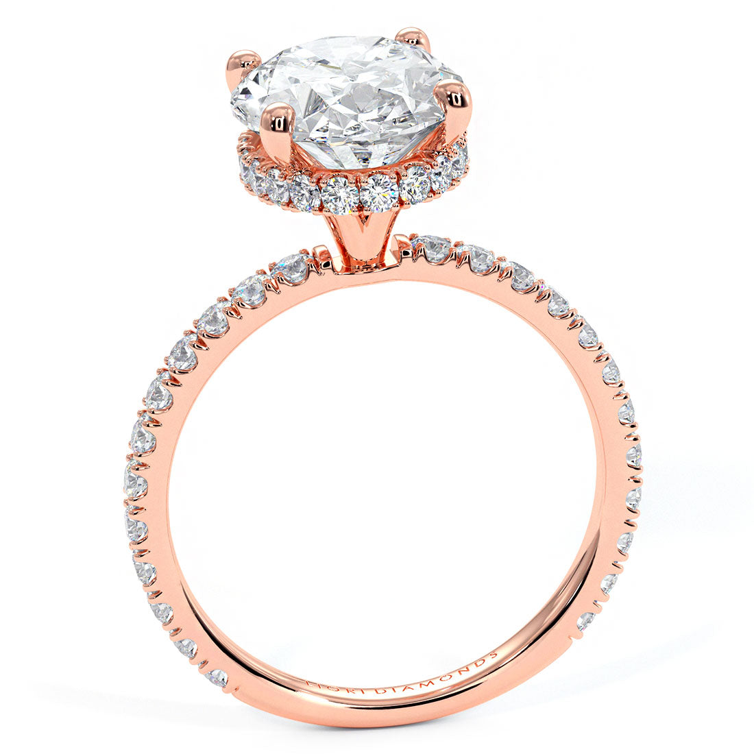 3.55ctw Oval Cut Under Halo Petite Micropavé Lab Grown Diamond Engagement Ring set in 14k Rose  Gold