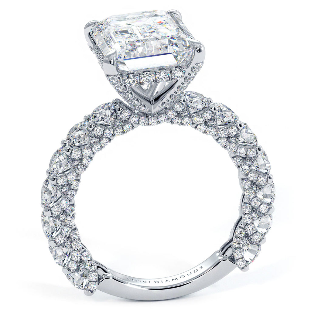 8.29ctw E-VVS2 Emerald Cut Micropavé Lucida Setting Lab Grown Diamond Engagement Ring set in 14k Platinum