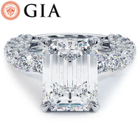 7.52ctw GIA Certified F-VVS2 Emerald Cut Micropavé Lucida Setting Lab Grown Diamond Engagement Ring set in Platinum