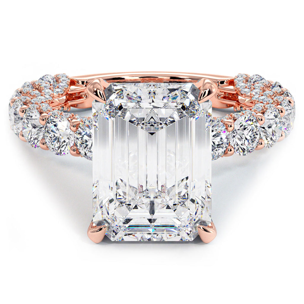 8.29ctw E-VVS2 Emerald Cut Micropavé Lucida Setting Lab Grown Diamond Engagement Ring set in 14k Rose Gold