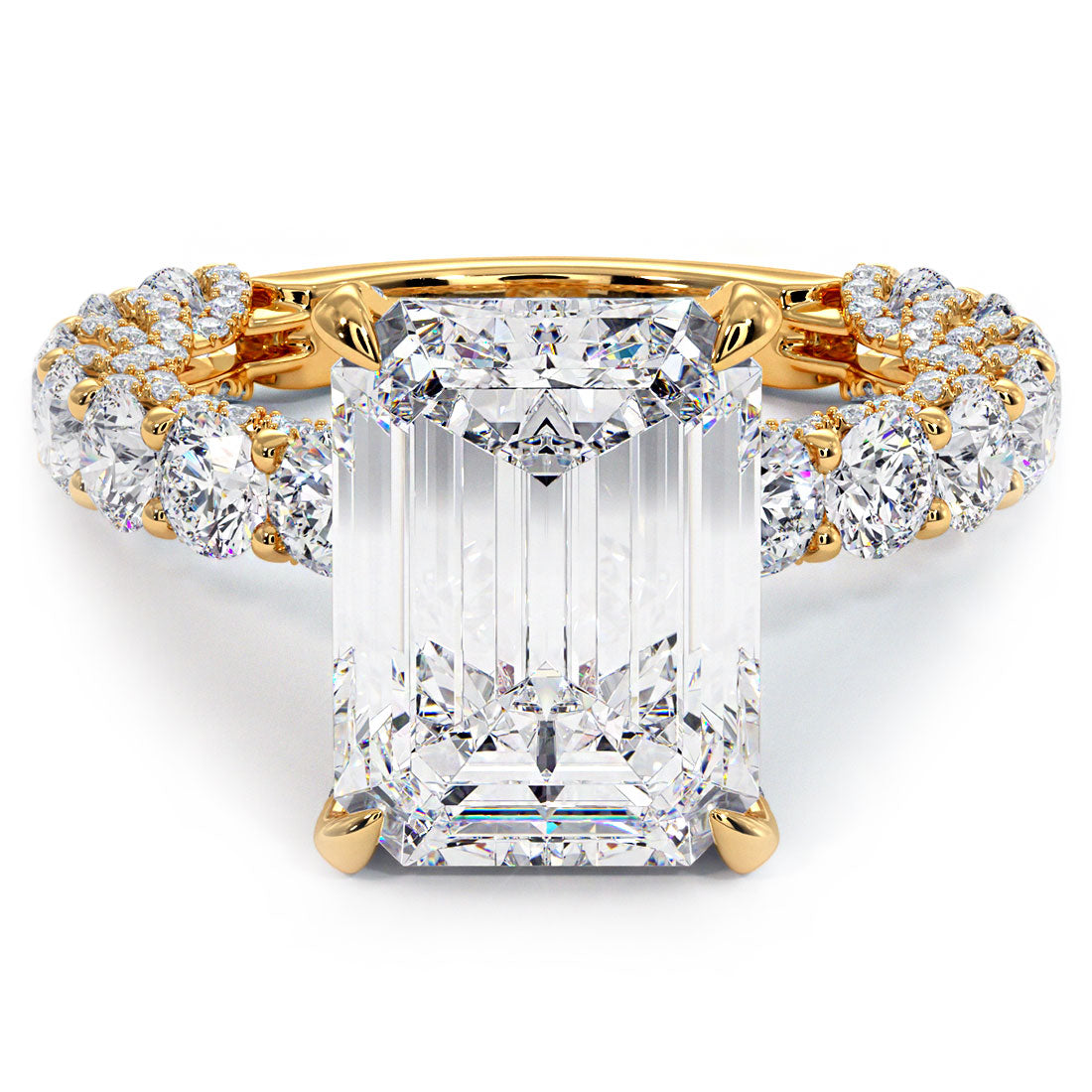 8.29ctw E-VVS2 Emerald Cut Micropavé Lucida Setting Lab Grown Diamond Engagement Ring set in 14k Yellow Gold