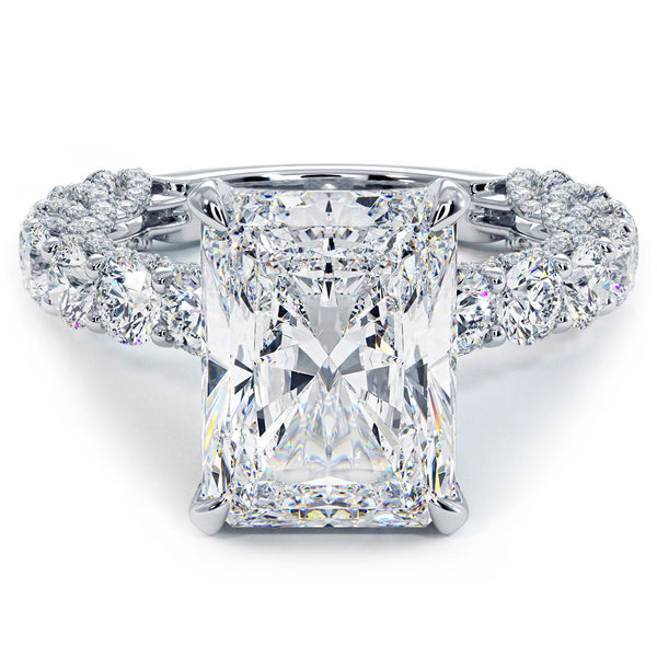 8.06ctw F-VS1 Radiant Cut Micropavé Lucida Setting Lab Grown Diamond Engagement Ring set in 14k White Gold