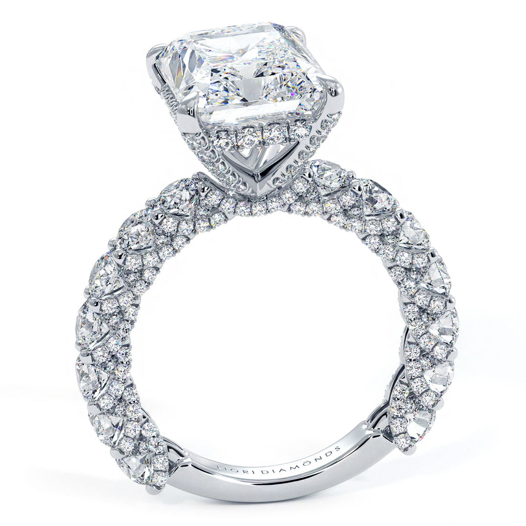 8.32ctw F-VVS2 Radiant Cut Micropavé Lucida Setting Lab Grown Diamond Engagement Ring set in 14k White Gold