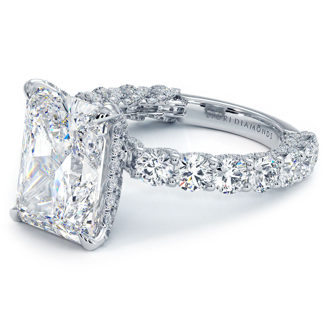 8.32ctw F-VVS2 Radiant Cut Micropavé Lucida Setting Lab Grown Diamond Engagement Ring set in Platinum