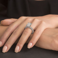 8.32ctw F-VVS2 Radiant Cut Micropavé Lucida Setting Lab Grown Diamond Engagement Ring set in 14k White Gold