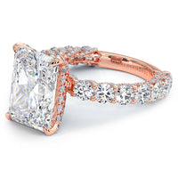 8.32ctw F-VVS2 Radiant Cut Micropavé Lucida Setting Lab Grown Diamond Engagement Ring set in 14k Rose Gold