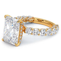 8.32ctw F-VVS2 Radiant Cut Micropavé Lucida Setting Lab Grown Diamond Engagement Ring set in 14k Yellow Gold