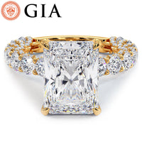 7.41ctw GIA Certified E-VVS2 Radiant Cut Micropavé Lucida Setting Lab Grown Diamond Engagement Ring set in 14k Yellow Gold