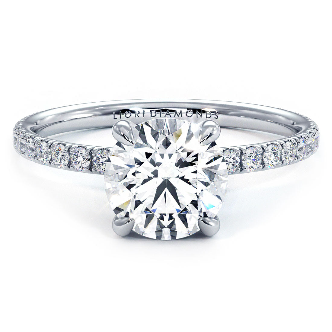 1.80ctw Round Brilliant Wire Basket Petite Micropavé Lab Grown Diamond Engagement Ring 14k White Gold