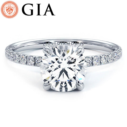 1.80ctw GIA Certified Round Brilliant Wire Basket Petite Micropavé Lab Grown Diamond Engagement Ring set in 14k White Gold