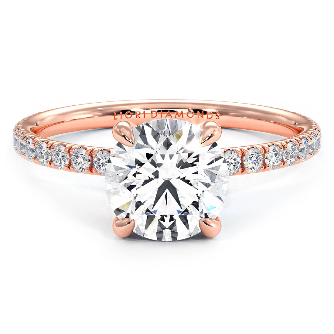 1.80ctw Round Brilliant Wire Basket Petite Micropavé Lab Grown Diamond Engagement Ring 14k Rose Gold