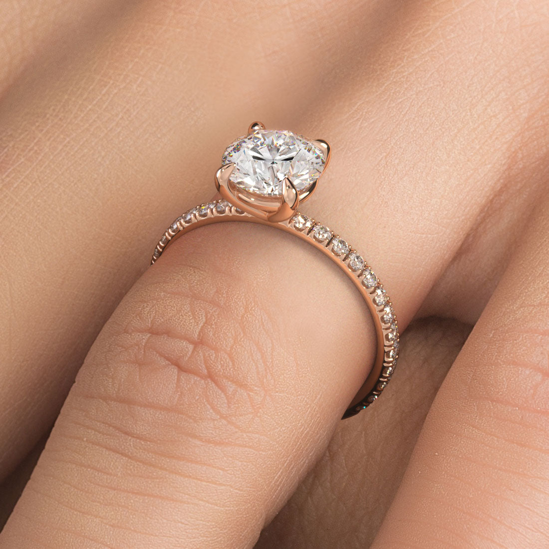 1.80ctw GIA Certified Round Brilliant Wire Basket Petite Micropavé Lab Grown Diamond Engagement Ring set in 14k Rose Gold
