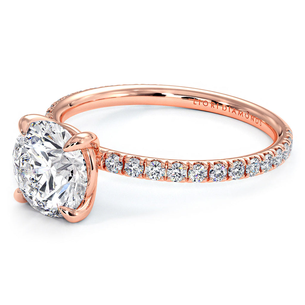 1.80ctw GIA Certified Round Brilliant Wire Basket Petite Micropavé Lab Grown Diamond Engagement Ring set in 14k Rose Gold