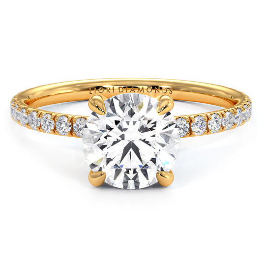 1.80ctw Round Brilliant Wire Basket Petite Micropavé Lab Grown Diamond Engagement Ring 14k Yellow Gold