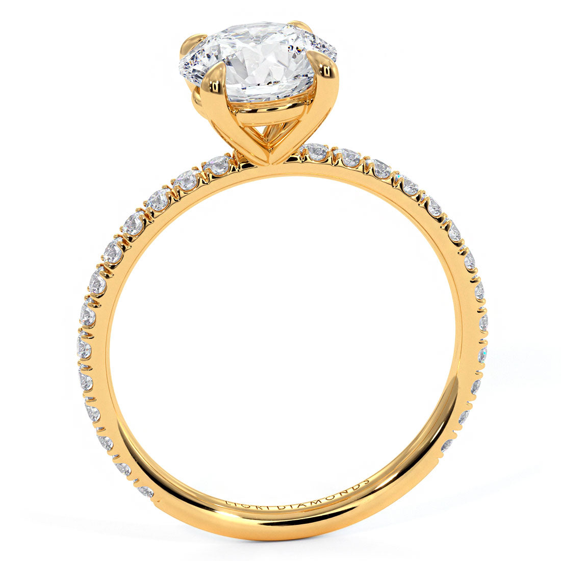 1.98ctw GIA Certified Round Brilliant Wire Basket Petite Micropavé Lab Grown Diamond Engagement Ring set in 14k Yellow Gold