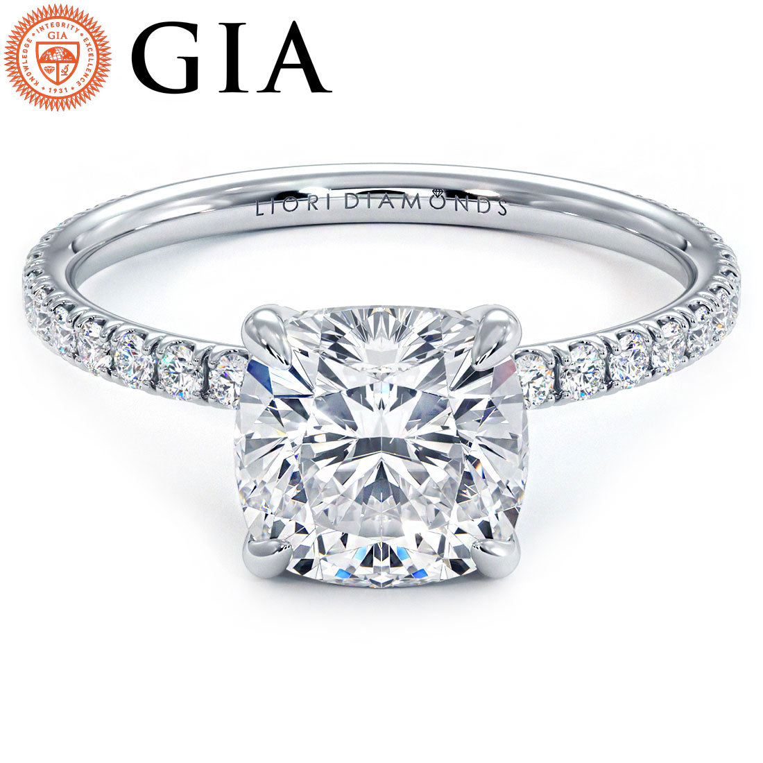 1.5 Carat Cushion Cut Wire Basket Petite Micropavé