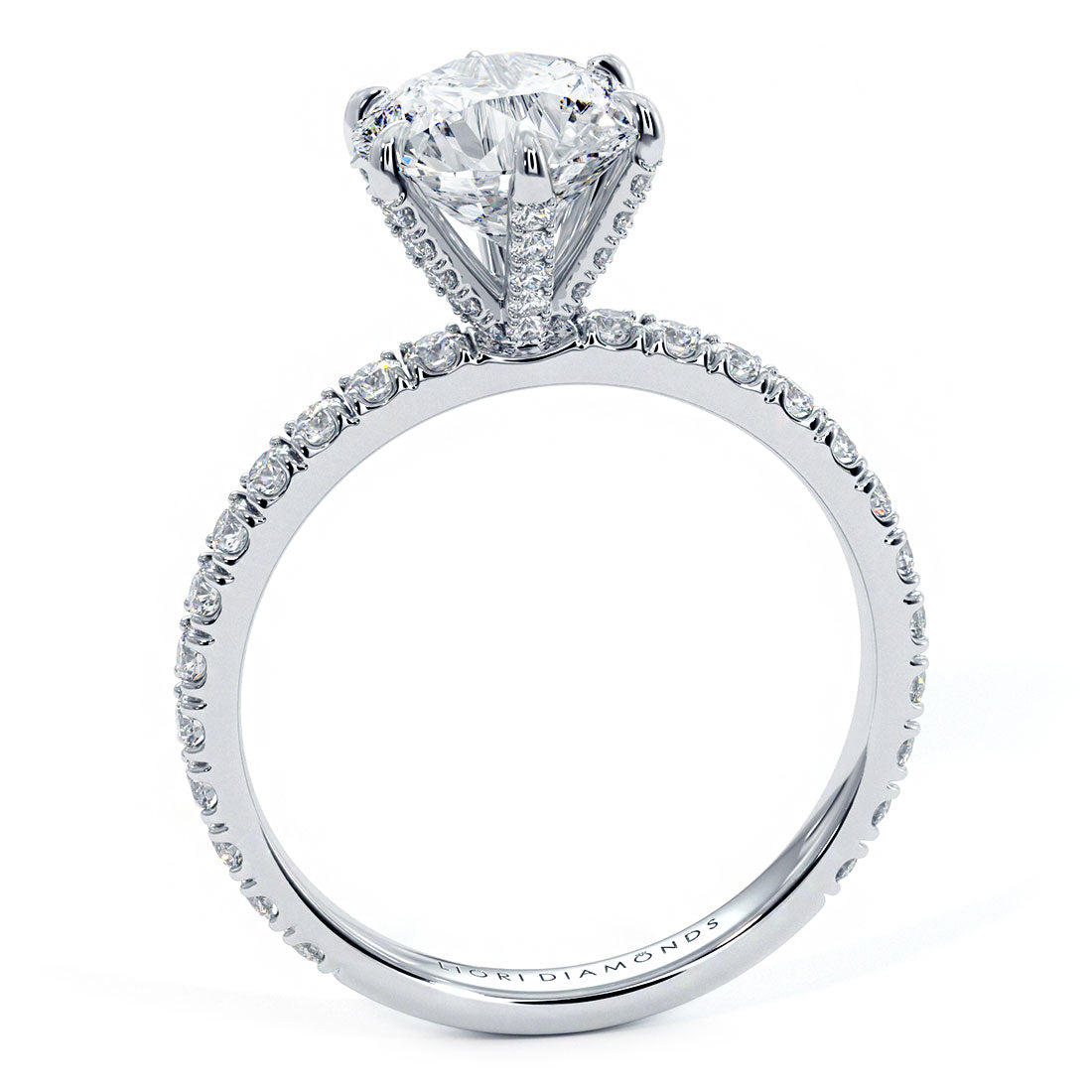 2.30ctw GIA Certified D-VS2 Round Brilliant Micropavé 6 Prong Petite Lab Grown Diamond Engagement Ring set in Platinum