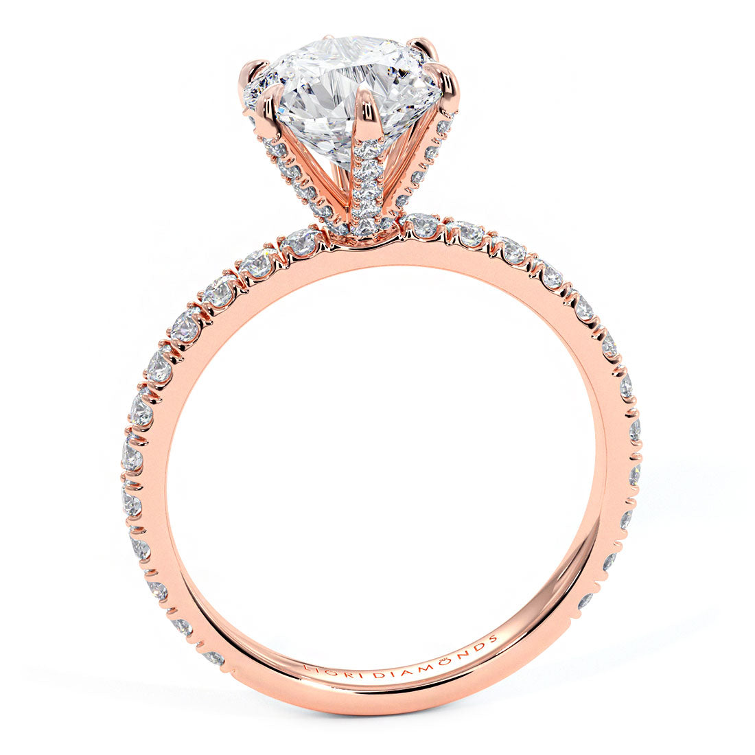 2.30ctw GIA Certified D-VS2 Round Brilliant Micropavé 6 Prong Petite Lab Grown Diamond Engagement Ring set in 14k Rose Gold