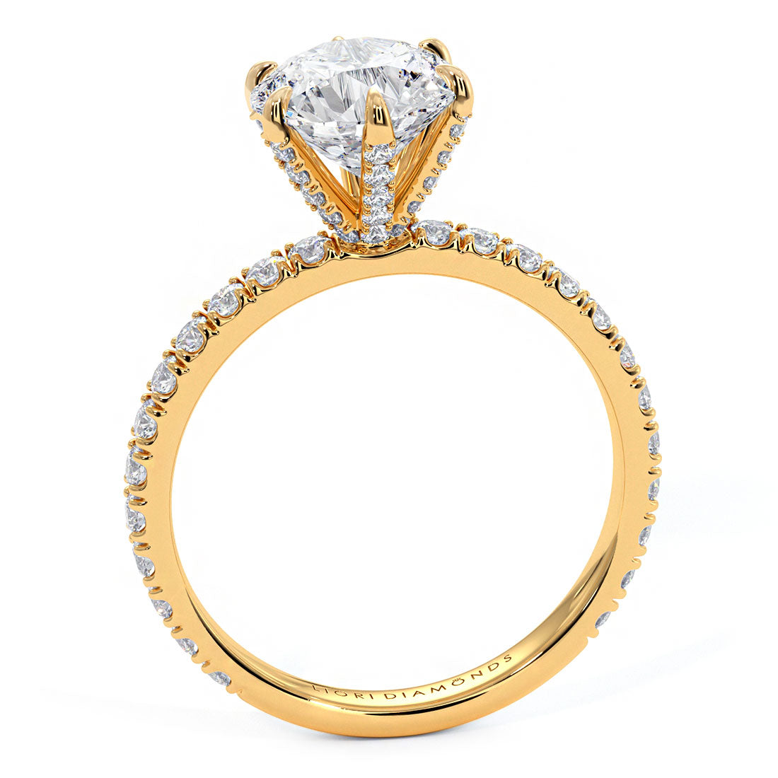 2.46ctw GIA Certified E-VS1 Round Brilliant Micropavé 6 Prong Petite Lab Grown Diamond Engagement Ring 14k Yellow Gold