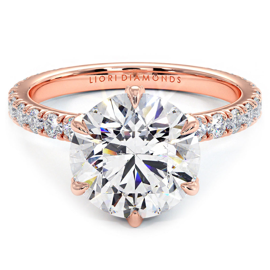 4.50ctw Round Brilliant F-VS1 Micropavé 6 Prong Petite Lab Grown Diamond Engagement Ring 14k Rose Gold