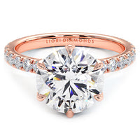 4.50ctw Round Brilliant F-VS1 Micropavé 6 Prong Petite Lab Grown Diamond Engagement Ring 14k Rose Gold